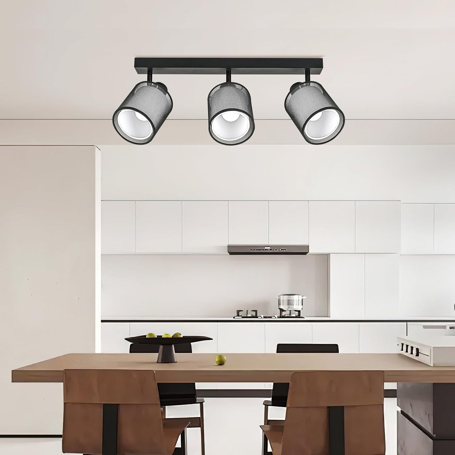 Doughelec Deckenleuchte Deckenstrahler 3 Lampen Wohnzimmer - Schwarze Deckenleuchte Vintage E14 Drehbar 350° Lampe Decke Wand Spot MAX 30 W Stoff Weiß für Küche, Ohne Glühbirne
