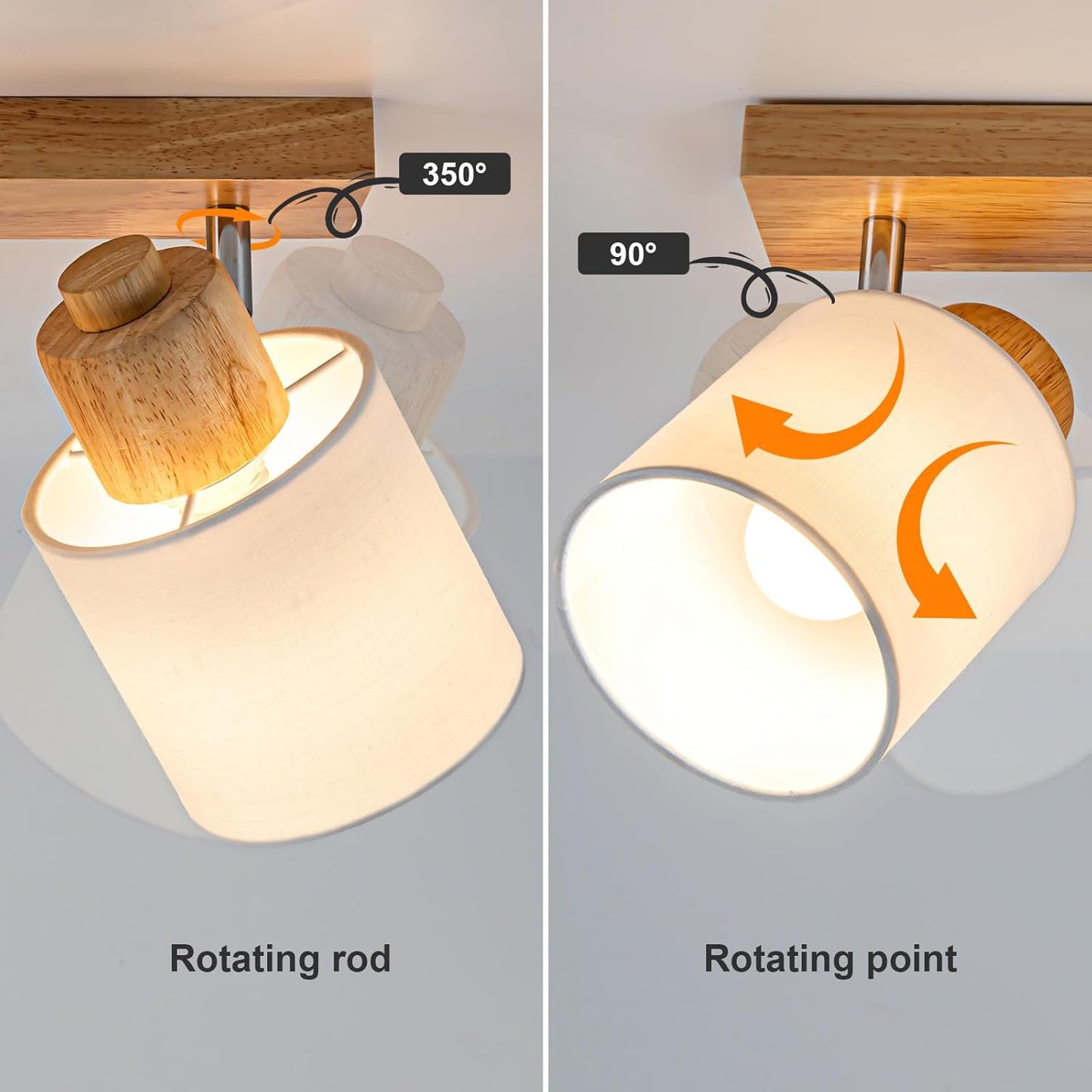 Doughelec Deckenleuchte Deckenstrahler 3 Flammig - Deckenlampe Holz Deckenspot Vintage E14 Schwenkbar 350° Lampe Decke Wandlampe MAX30W Stoff für Wohnzimmer Schlafzimmer Küche Ohne Leuchtmittel