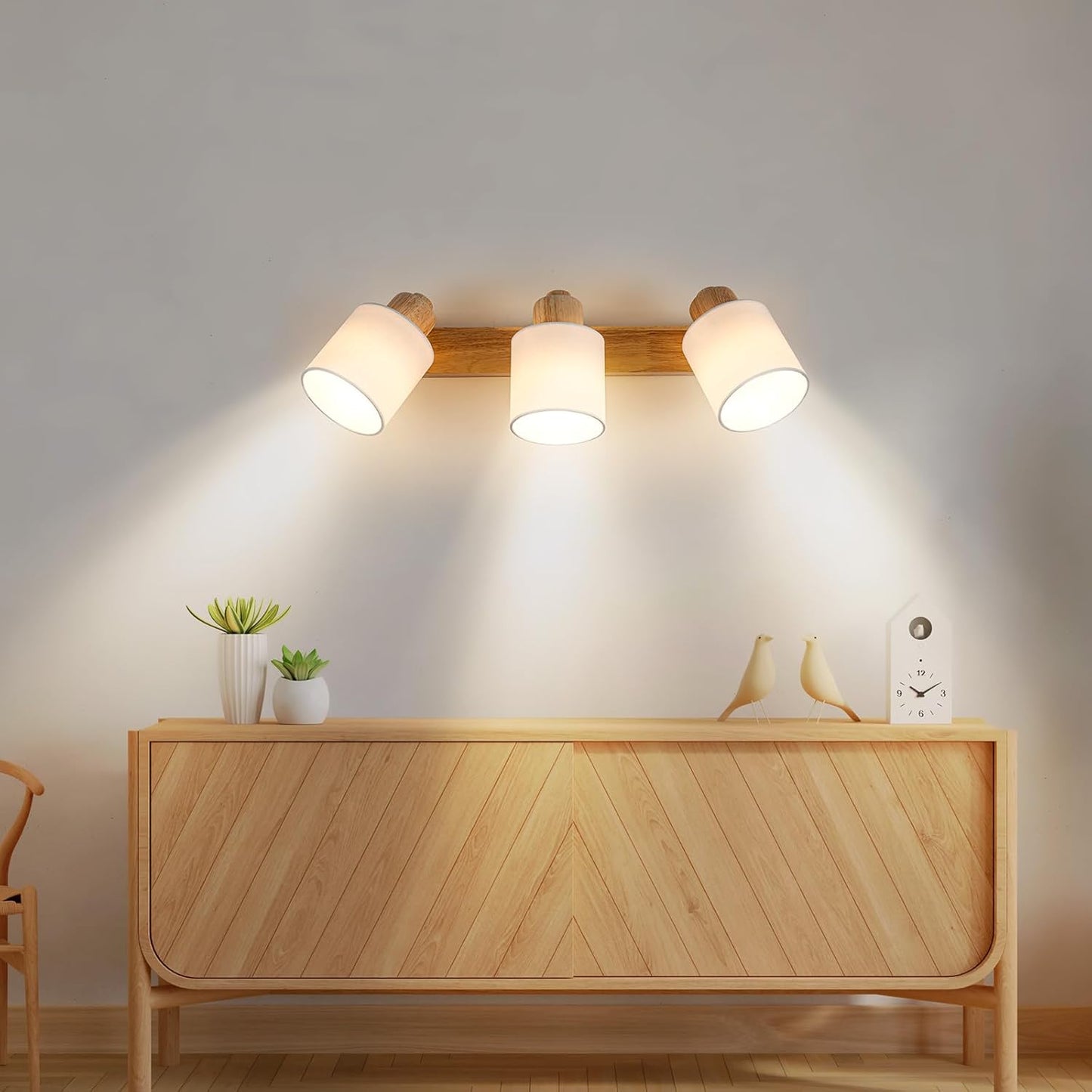 Doughelec Deckenleuchte Deckenstrahler 3 Flammig - Deckenlampe Holz Deckenspot Vintage E14 Schwenkbar 350° Lampe Decke Wandlampe MAX30W Stoff für Wohnzimmer Schlafzimmer Küche Ohne Leuchtmittel