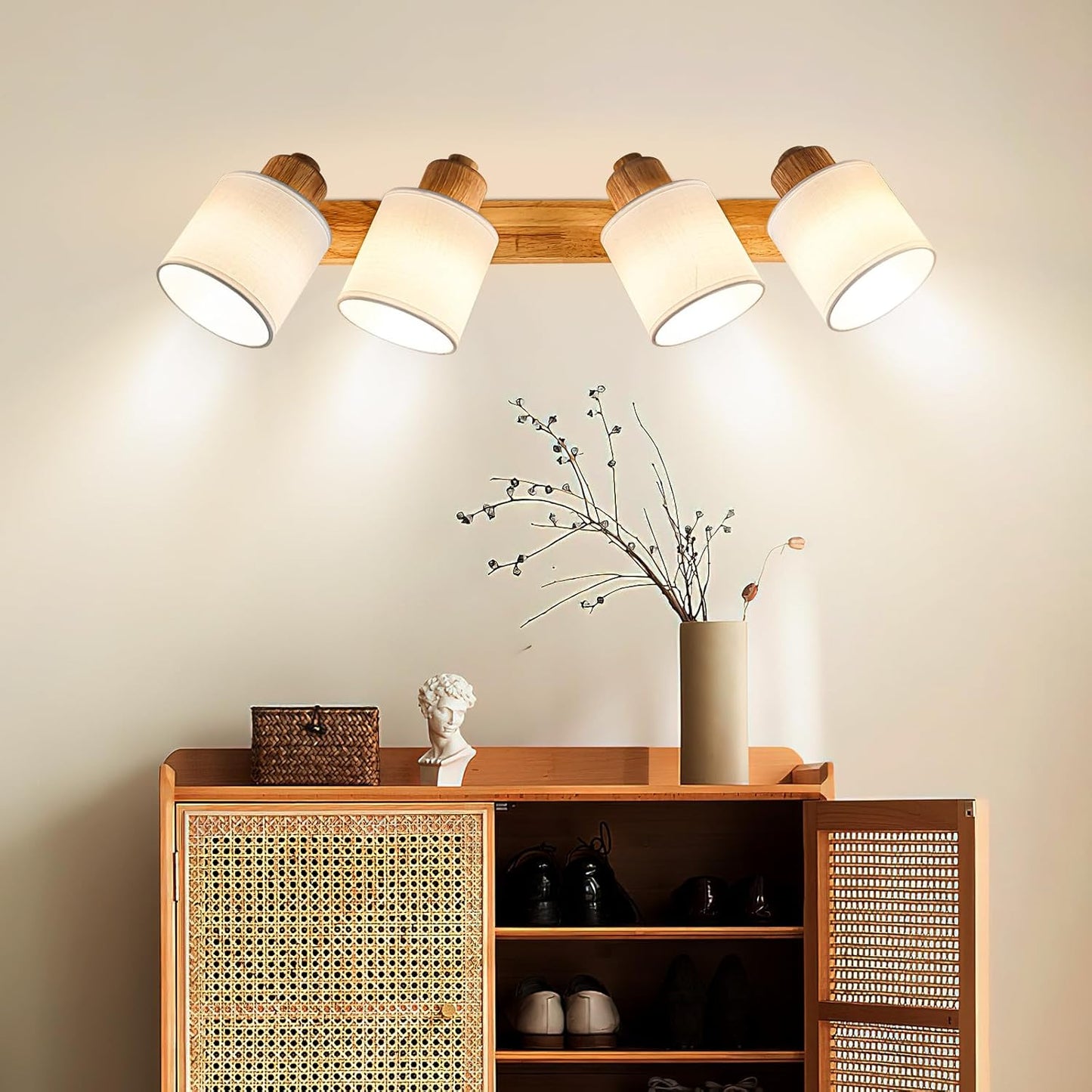 Doughelec Deckenlampe Deckenleuchte 4 Flammig Holz - Wohnzimmer Deckenstrahler Deckenspot Vintage E14 Schwenkbar Lampe Decke Wandstrahler MAX 30W Spot für Schlafzimmer Küche Flur, Ohne Leuchtmittel