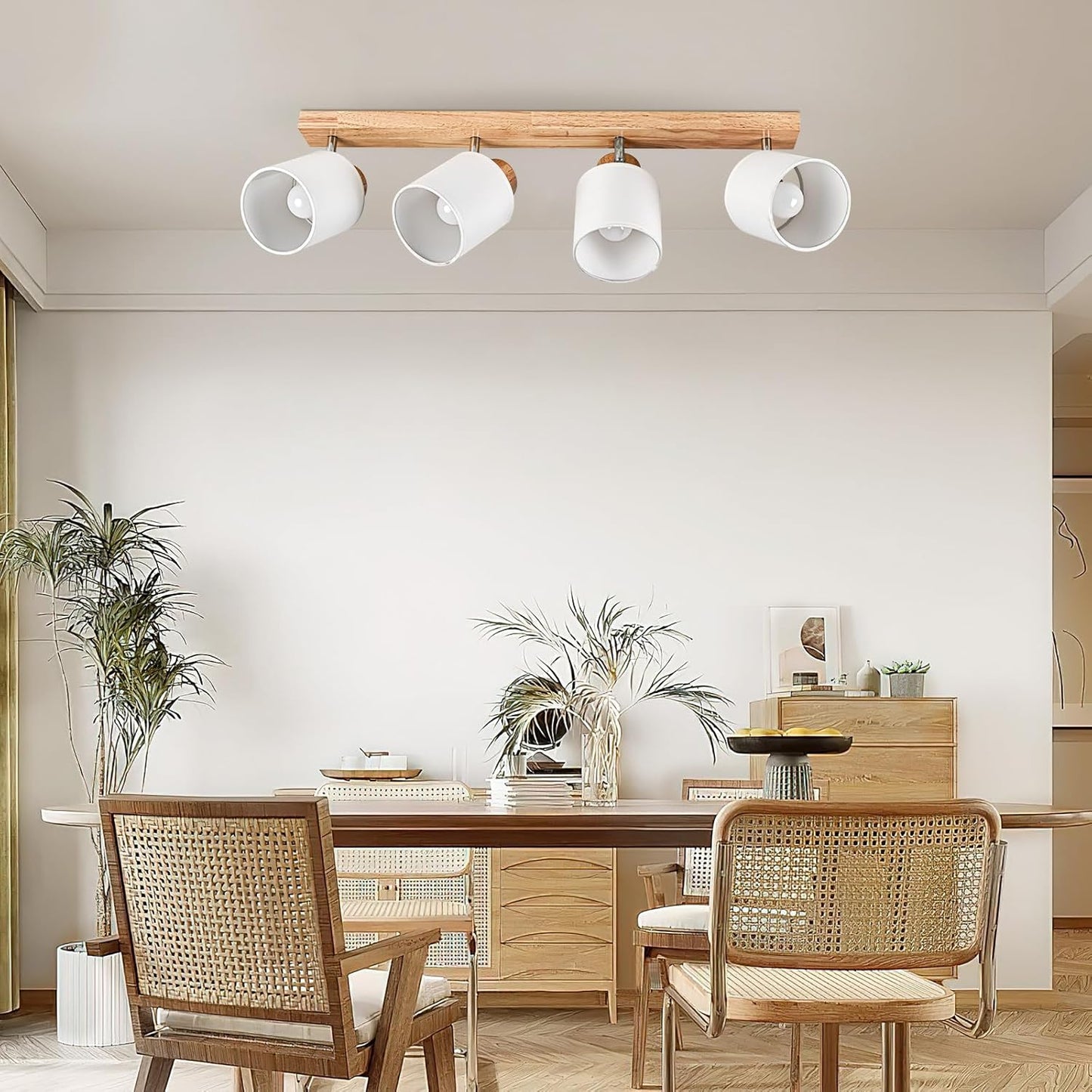 Doughelec Deckenlampe Deckenleuchte 4 Flammig Holz - Wohnzimmer Deckenstrahler Deckenspot Vintage E14 Schwenkbar Lampe Decke Wandstrahler MAX 30W Spot für Schlafzimmer Küche Flur, Ohne Leuchtmittel