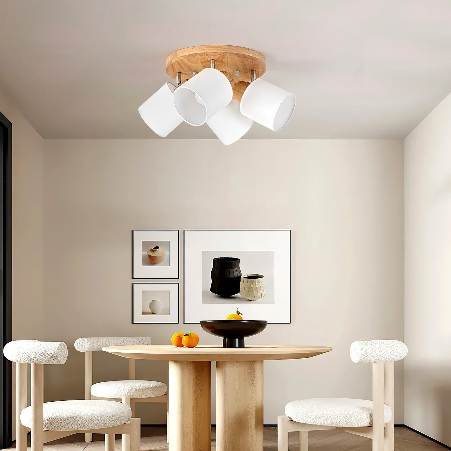 Doughelec Deckenleuchte 4 Flammen Holz Vintage Rund E14 Schwenkbar Lampe für Wohnzimmer, Schlafzimmer, Küche und Flur - Max. 30 W (Ohne Glühbirnen)