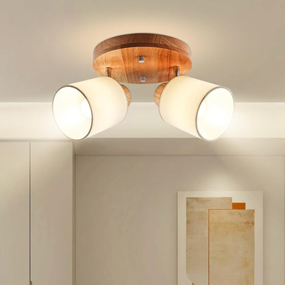 Doughelec Deckenstrahler Holz Rund – 2-flammig | Vintage E14 Schwenkbare Deckenlampe & Wandspot | Wohnzimmer, Schlafzimmer, Küche, Flur | Max. 30W (Leuchtmittel nicht enthalten)