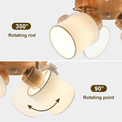 Doughelec Deckenstrahler Holz Rund – 2-flammig | Vintage E14 Schwenkbare Deckenlampe & Wandspot | Wohnzimmer, Schlafzimmer, Küche, Flur | Max. 30W (Leuchtmittel nicht enthalten)