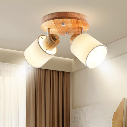 Doughelec Deckenstrahler Holz Rund – 2-flammig | Vintage E14 Schwenkbare Deckenlampe & Wandspot | Wohnzimmer, Schlafzimmer, Küche, Flur | Max. 30W (Leuchtmittel nicht enthalten)
