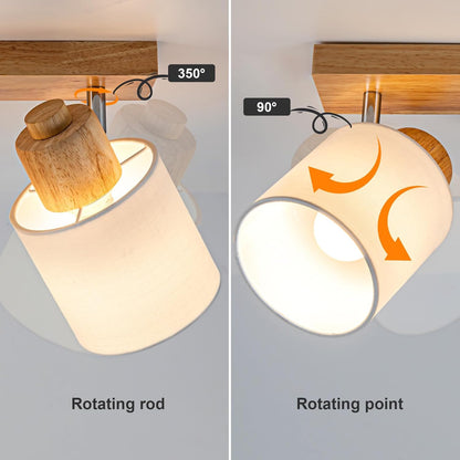 Doughelec Deckenleuchte Deckenstrahler 3 Flammig - Deckenlampe Holz Deckenspot Vintage E14 Schwenkbar 350° Lampe Decke Wandlampe MAX30W Stoff für Wohnzimmer Schlafzimmer Küche Ohne Leuchtmittel
