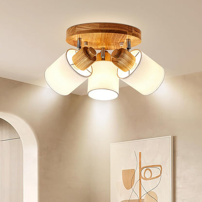 Doughelec Deckenlampe Deckenstrahler 3 Flammig Holz - Rund Deckenleuchte Deckenspot Wohnzimmer Vintage E14 Schwenkbar Lampe Decke Wandstrahler MAX 30W für Schlafzimmer Küche Flur Ohne Leuchtmittel