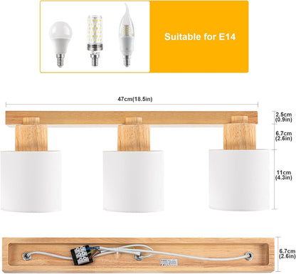 Doughelec Deckenleuchte Deckenstrahler 3 Flammig - Deckenlampe Holz Deckenspot Vintage E14 Schwenkbar 350° Lampe Decke Wandlampe MAX30W Stoff für Wohnzimmer Schlafzimmer Küche Ohne Leuchtmittel