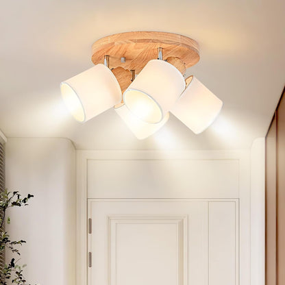 Doughelec Deckenleuchte 4 Flammen Holz Vintage Rund E14 Schwenkbar Lampe für Wohnzimmer, Schlafzimmer, Küche und Flur - Max. 30 W (Ohne Glühbirnen)