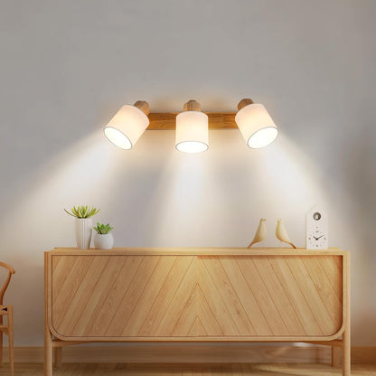 Doughelec Deckenleuchte Deckenstrahler 3 Flammig - Deckenlampe Holz Deckenspot Vintage E14 Schwenkbar 350° Lampe Decke Wandlampe MAX30W Stoff für Wohnzimmer Schlafzimmer Küche Ohne Leuchtmittel
