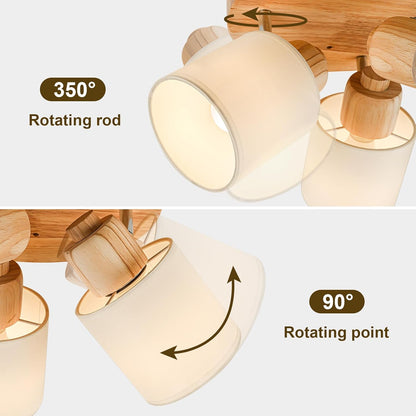 Doughelec Deckenlampe Deckenstrahler 3 Flammig Holz - Rund Deckenleuchte Deckenspot Wohnzimmer Vintage E14 Schwenkbar Lampe Decke Wandstrahler MAX 30W für Schlafzimmer Küche Flur Ohne Leuchtmittel