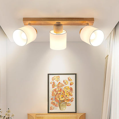 Doughelec Deckenleuchte Deckenstrahler 3 Flammig - Deckenlampe Holz Deckenspot Vintage E14 Schwenkbar 350° Lampe Decke Wandlampe MAX30W Stoff für Wohnzimmer Schlafzimmer Küche Ohne Leuchtmittel