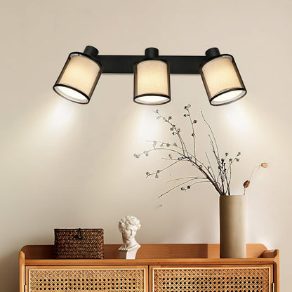 Doughelec Deckenleuchte Deckenstrahler 3 Lampen Wohnzimmer - Schwarze Deckenleuchte Vintage E14 Drehbar 350° Lampe Decke Wand Spot MAX 30 W Stoff Weiß für Küche, Ohne Glühbirne