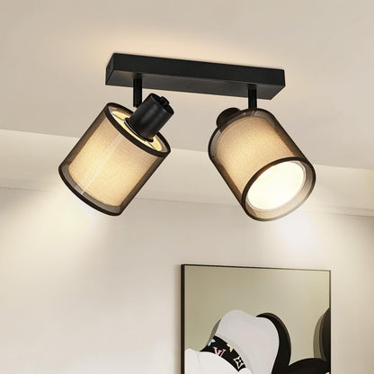 Doughelec Deckenleuchte 2-Lampen Deckenstrahler, Schwarz Vintage E14, Drehbar 350°, MAX 30 W, Stoff Warmweiß für Wohnzimmer & Küche (Ohne Glühbirne)