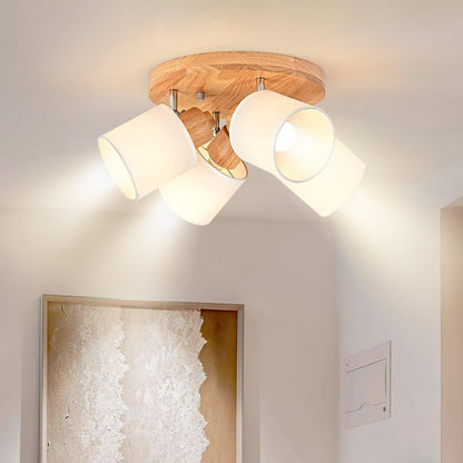 Doughelec Deckenleuchte 4 Flammen Holz Vintage Rund E14 Schwenkbar Lampe für Wohnzimmer, Schlafzimmer, Küche und Flur - Max. 30 W (Ohne Glühbirnen)